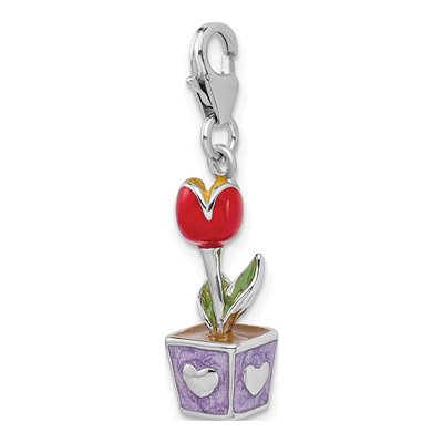 Sterling Silver Red Enamel Tulip Charm – view 5