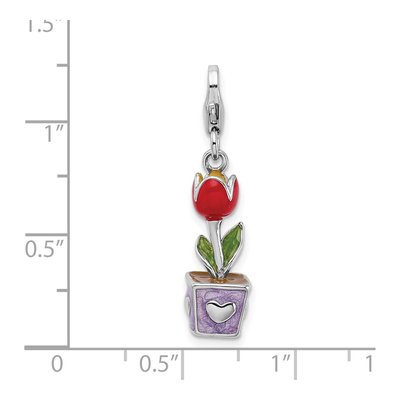 Sterling Silver Red Enamel Tulip Charm – view 6