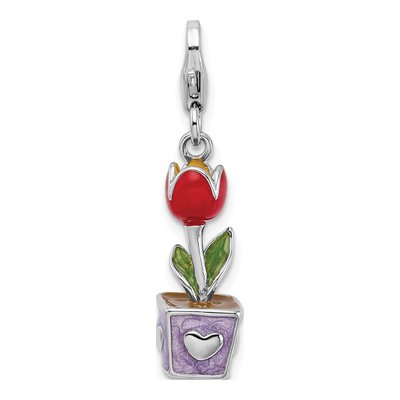 Sterling Silver Red Enamel Tulip Charm