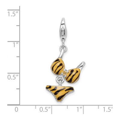 Sterling Silver CZ 3-D Enamel Tiger Bikini Pendant – view 5