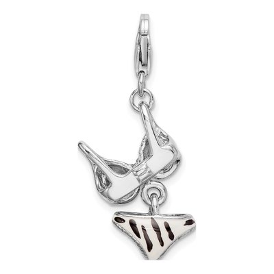 Sterling Silver CZ 3-D Enamel Zebra Bikini Pendant – view 4