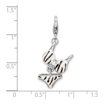 Sterling Silver CZ 3-D Enamel Zebra Bikini Pendant – view 5