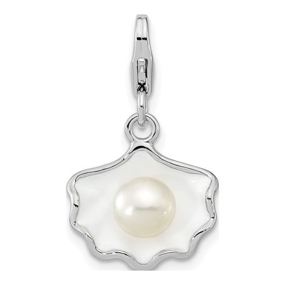 Sterling Silver Freshwater Cultured Pearl Shell Charm
