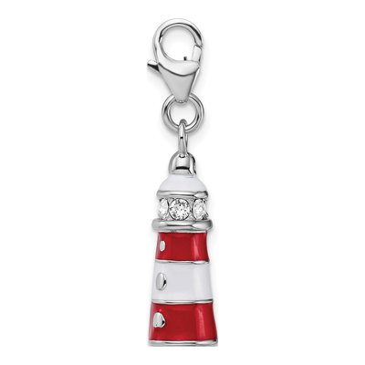 Sterling Silver Crystal Lighthouse Charm – view 3