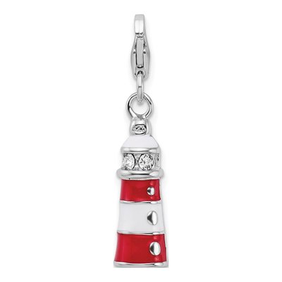 Sterling Silver Crystal Lighthouse Charm – view 4