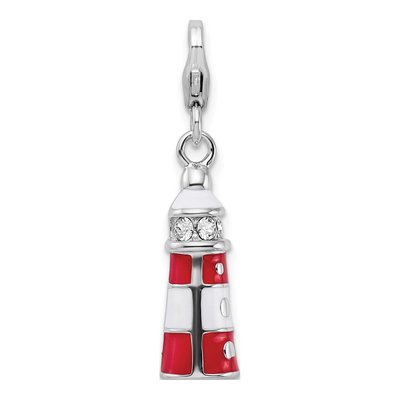 Sterling Silver Crystal Lighthouse Charm