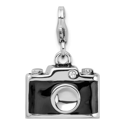 Sterling Silver Crystal 3-D Camera Charm