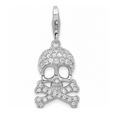 Sterling Silver CZ Skull Crossbones Charm