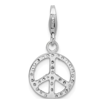 Sterling Silver CZ Peace Sign Charm – view 4
