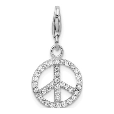 Sterling Silver CZ Peace Sign Charm