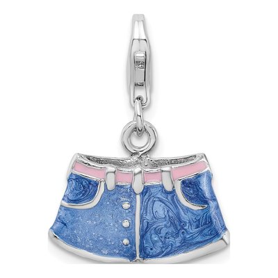 Sterling Silver 3-D Enameled Blue Jean Shorts Charm