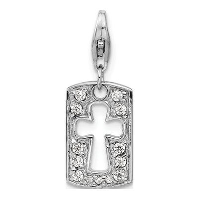 Sterling Silver CZ Cross Clip-On Charm