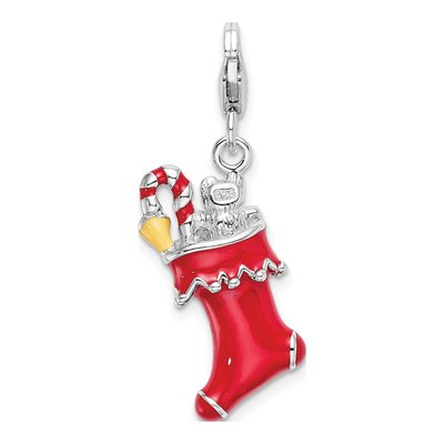 Sterling Silver Red Stocking Charm – view 4
