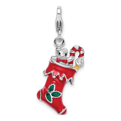 Sterling Silver Red Stocking Charm