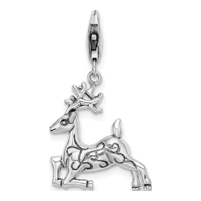 Sterling Silver 3-D Reindeer Charm