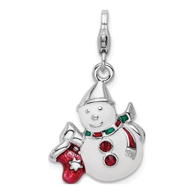 Sterling Silver Crystal Snowman Charm
