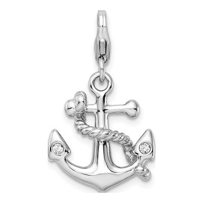 Sterling Silver Crystal Anchor Charm