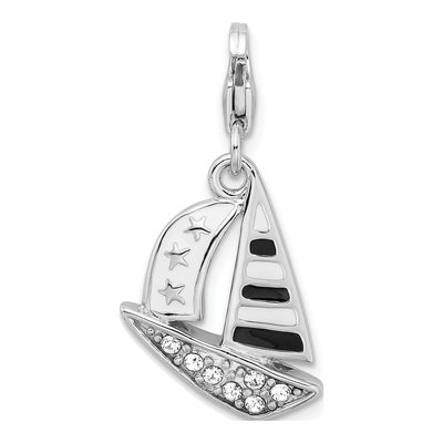 Sterling Silver Crystal 3-D Enameled Sailboat Charm – view 4