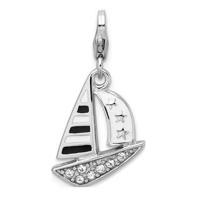 Sterling Silver Crystal 3-D Enameled Sailboat Charm
