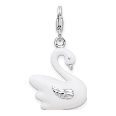 Sterling Silver Enamel Swan Charm – view 4