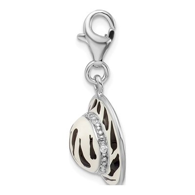 Sterling Silver CZ Enamel Zebra Hat Charm – view 3