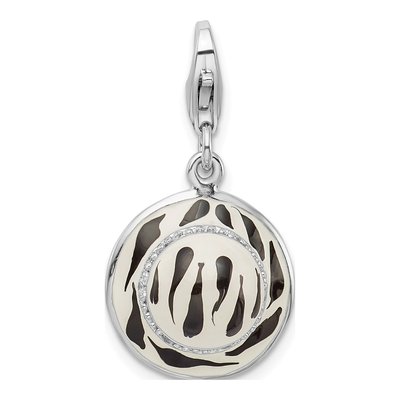 Sterling Silver CZ Enamel Zebra Hat Charm