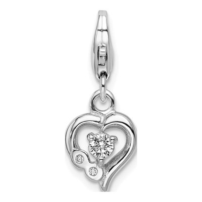 Sterling Silver CZ Heart Fancy Charm