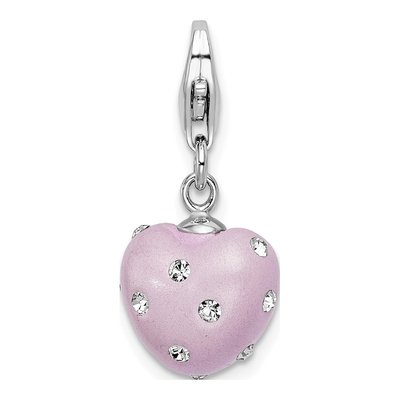 Sterling Silver Crystal 3-D Heart Charm