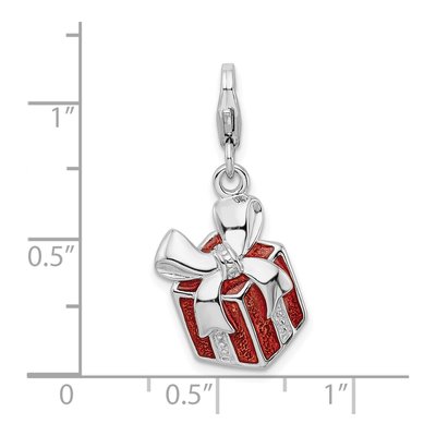 Sterling Silver Red Enamel Present Charm – view 5
