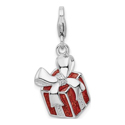 Sterling Silver Red Enamel Present Charm