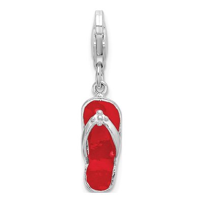 Sterling Silver 3-D Red Enamel Sandal Charm