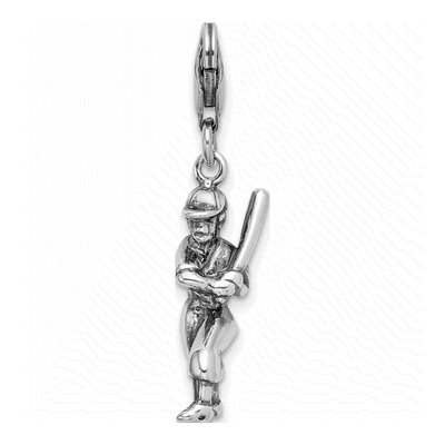 Sterling Silver 3-D Baseball Player Charm