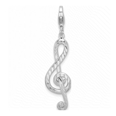 Sterling Silver Diamond-Cut Treble Clef Charm
