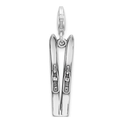 Sterling Silver 3-D Skis Charm