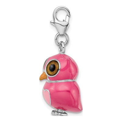 Sterling Silver Pink Enamel Owl Charm – view 3