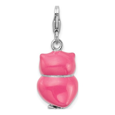 Sterling Silver Pink Enamel Owl Charm – view 4