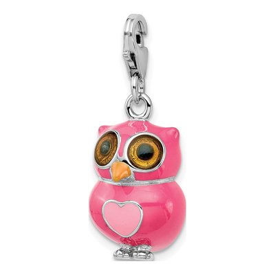 Sterling Silver Pink Enamel Owl Charm – view 5