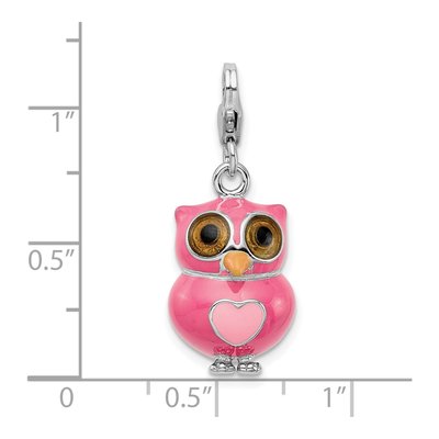 Sterling Silver Pink Enamel Owl Charm – view 6