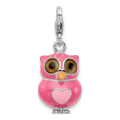 Sterling Silver Pink Enamel Owl Charm