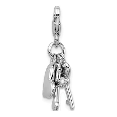 Sterling Silver Crystal Heart Cross Key Charm – view 4