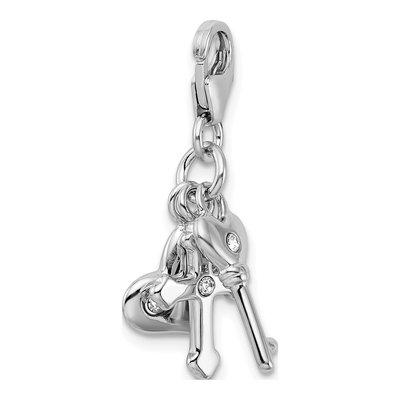 Sterling Silver Crystal Heart Cross Key Charm – view 5