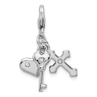 Sterling Silver Crystal Heart Cross Key Charm – view 6