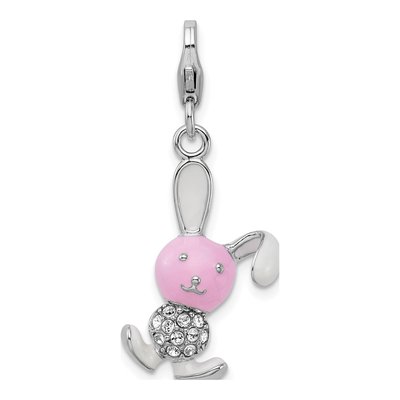 Sterling Silver Crystal 3-D Enamel Bunny Charm