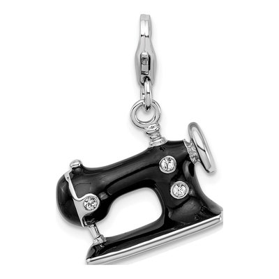 Sterling Silver Crystal Sewing Machine Charm