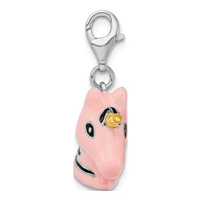 Sterling Silver Pink Enamel Unicorn Charm – view 3