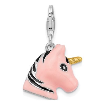 Sterling Silver Pink Enamel Unicorn Charm – view 4
