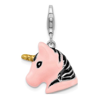 Sterling Silver Pink Enamel Unicorn Charm