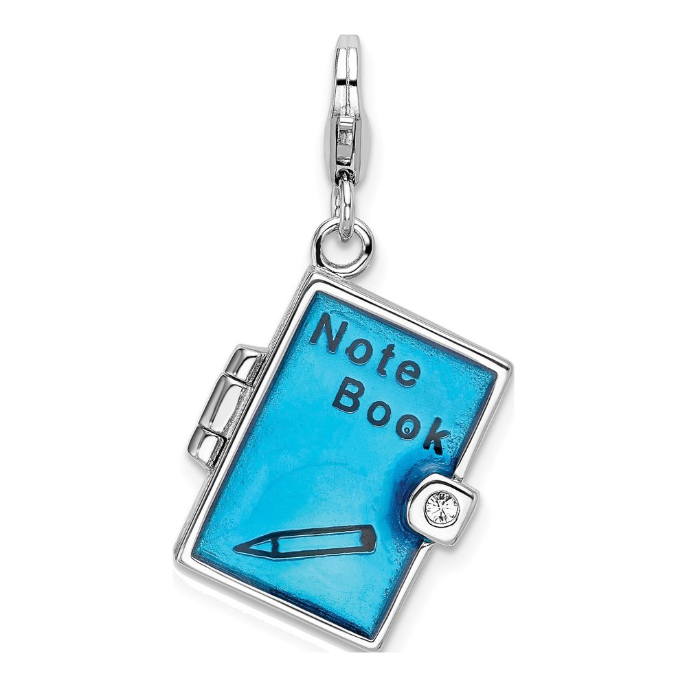 Sterling Silver Crystal 3-D Note Book Charm