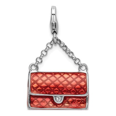 Sterling Silver Crystal Enamel Purse Charm