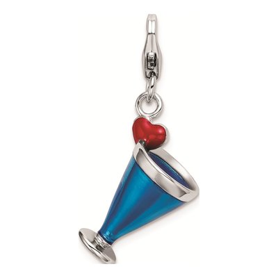 Sterling Silver Rh Enameled 3-D Blue Hawaii Charm